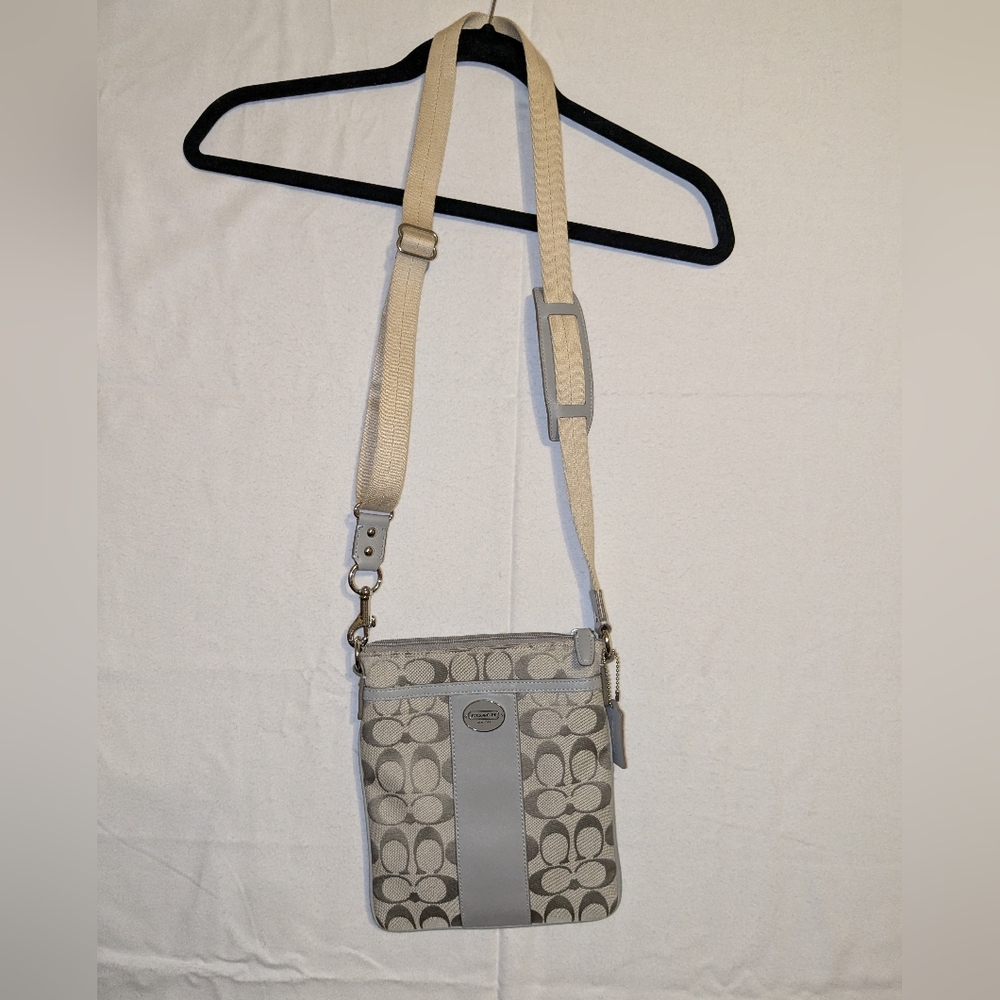 Coach Signature Gray and Cream Crossbody Bag